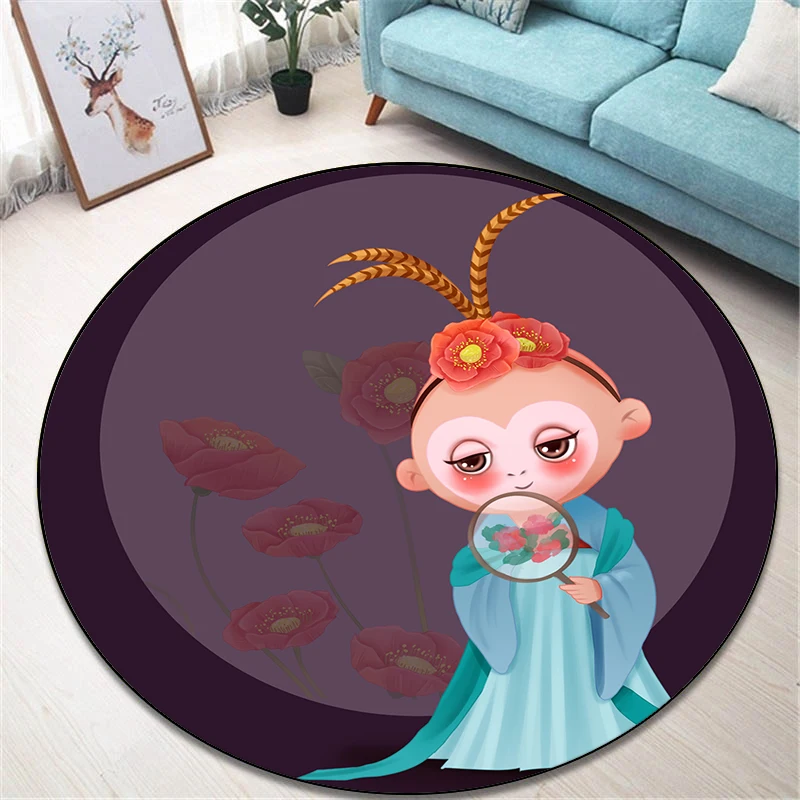 The Twelve Chinese Zodiac Signs Printed Round Carpet Children's Living Room Mat Floor Mat Bedroom Non Slip Mat New Year Gift