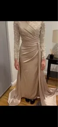 Column Scoop Neckline Floor-Length Beadings Silk Like Satin Zipper up Luxury evening dresses 2024 Wedding Party Dress Formal