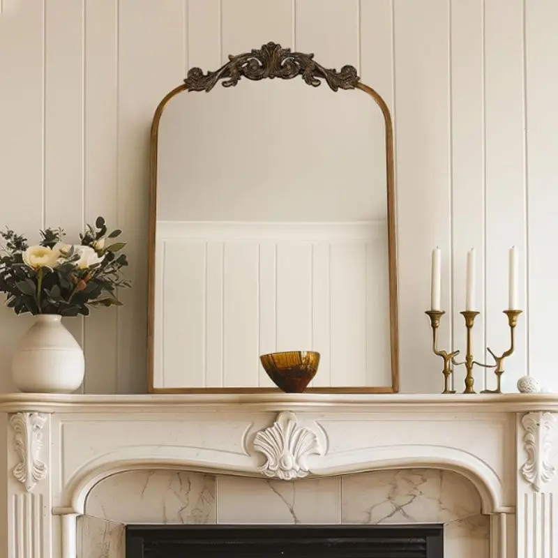 French Wrought Iron Retro Carved Dresser Mirror Model House Home Wall Hanging Bathroom Mirror Fashion Full Body Mirror