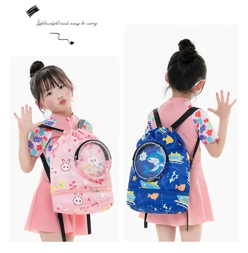 Childrens Cartoon Swimming Bag Waterproof for Kids Women Wet Dry Clothes with Shoes Goggles Storage Pouch Pool Sports Backpack