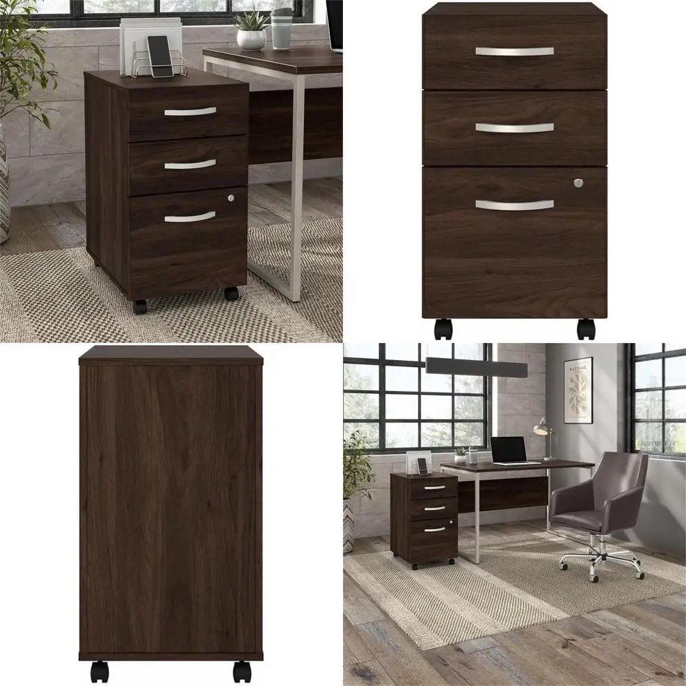 블랙 월넛 3단 서랍 이동식 파일 캐비닛 - 사무실 효율성을 위한 합성목재 보관 솔루션