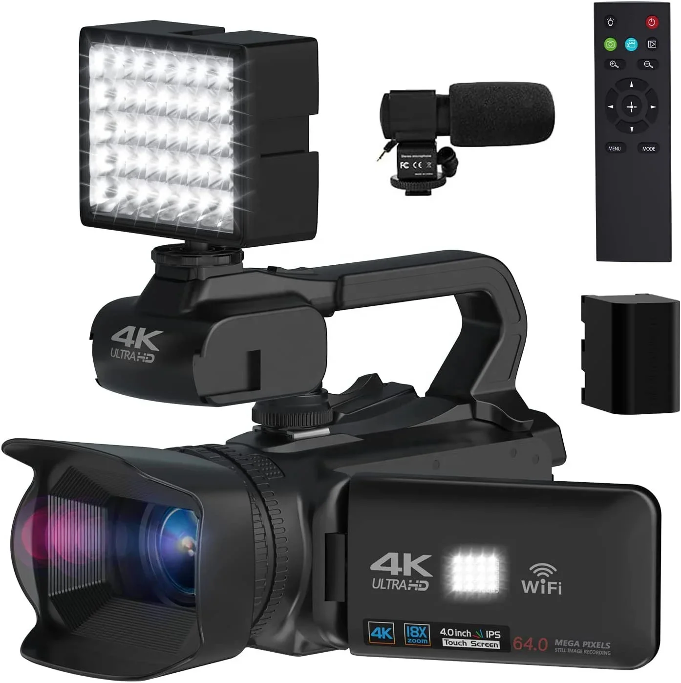 HD WIFI 4K Video  64MP Camcorder 18X Digital Zoom for YouTube Live Streaming Vlogging