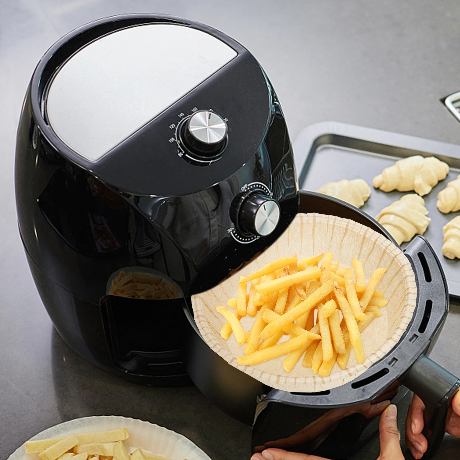 

10 Pcs Silicon Paper Baking Tray Mat Non Stick Oven Lining Air Fryer Trays Light Brown Kitchen Liner Round Parchment