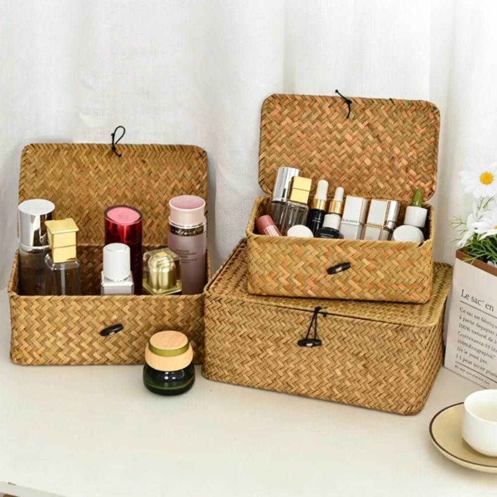 Home Organizing Box, Vintage Storage Rack Basket, with Lid Buckle Design, Home Clothing and Miscellaneous Storage Box