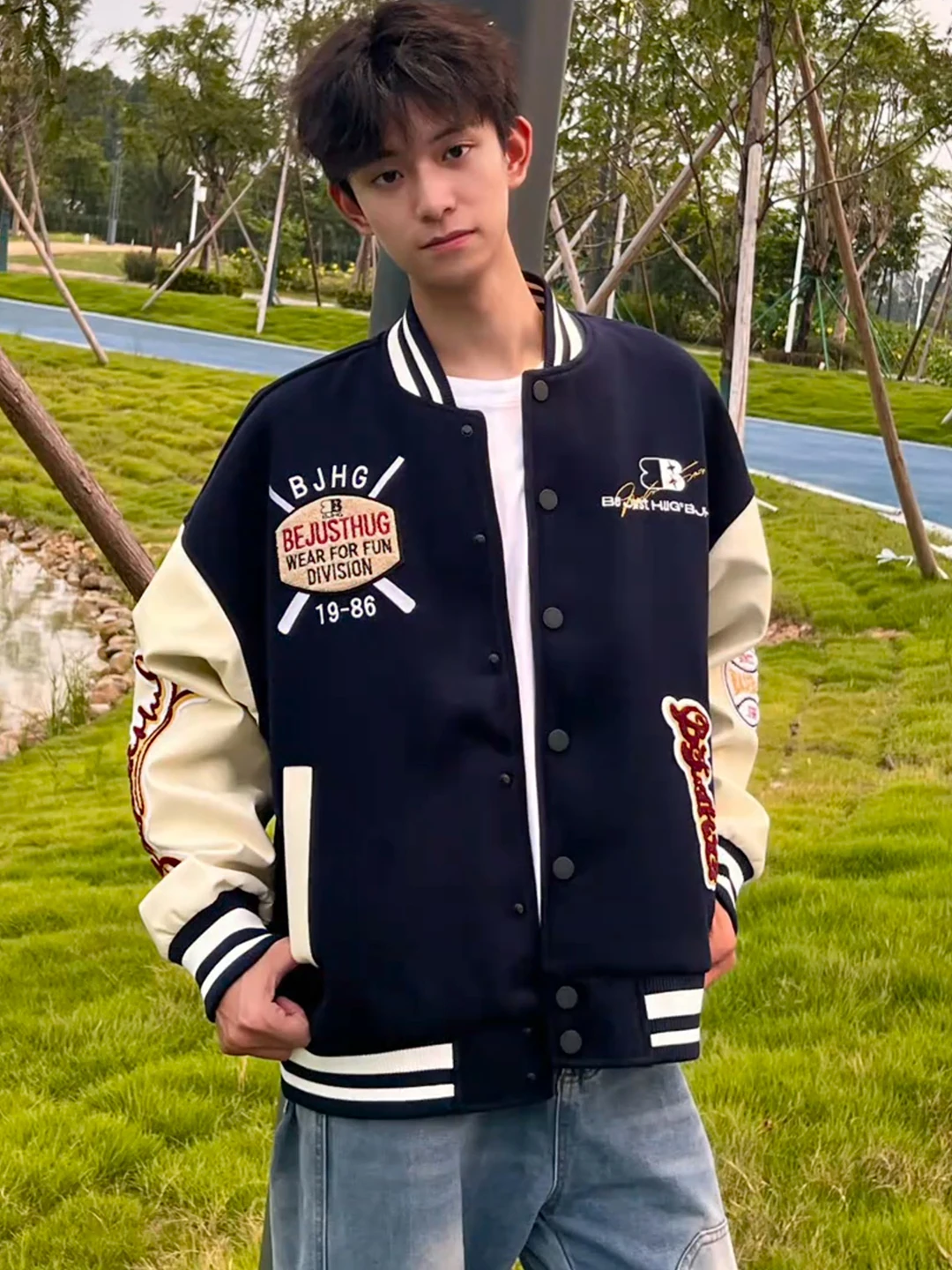 

Мужская осенняя бейсбольная куртка Bla Towel с вышивкой, в американском университетском стиле, Cleanfit, верхняя одежда High Street Haome