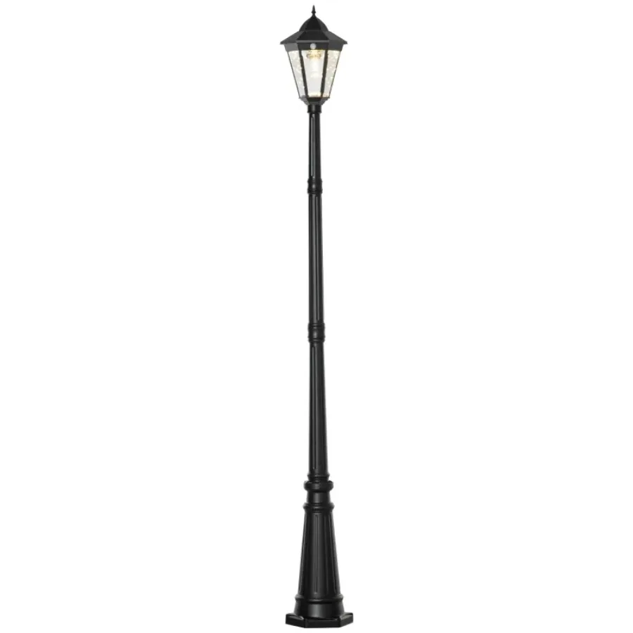 

92.5 Outdoor Lamp Post Light, Solar-Powered Streetlight, w/ Clear Glass, Black