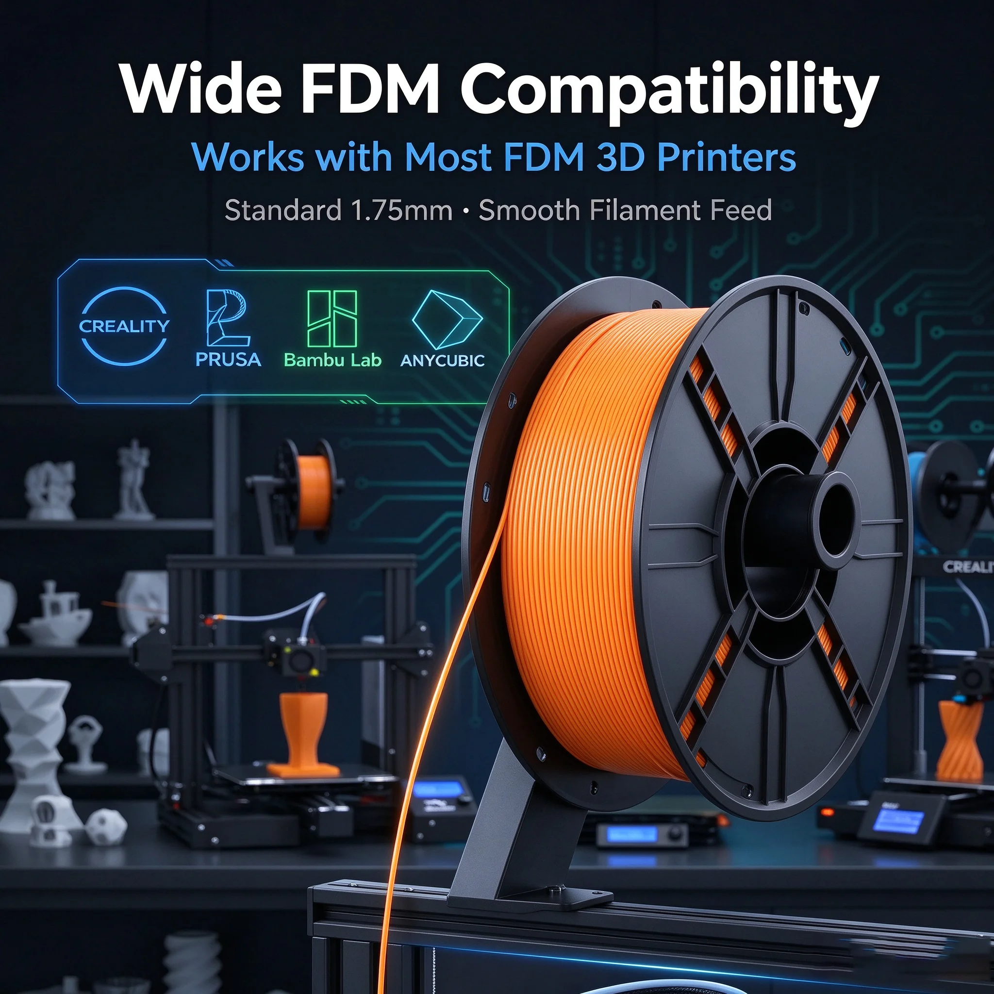 PLA 3D Printer Filament 1.75mm, 250g Spool, ±0.02mm Precision, Vacuum Sealed, Smooth Extrusion for FDM 3D Printers