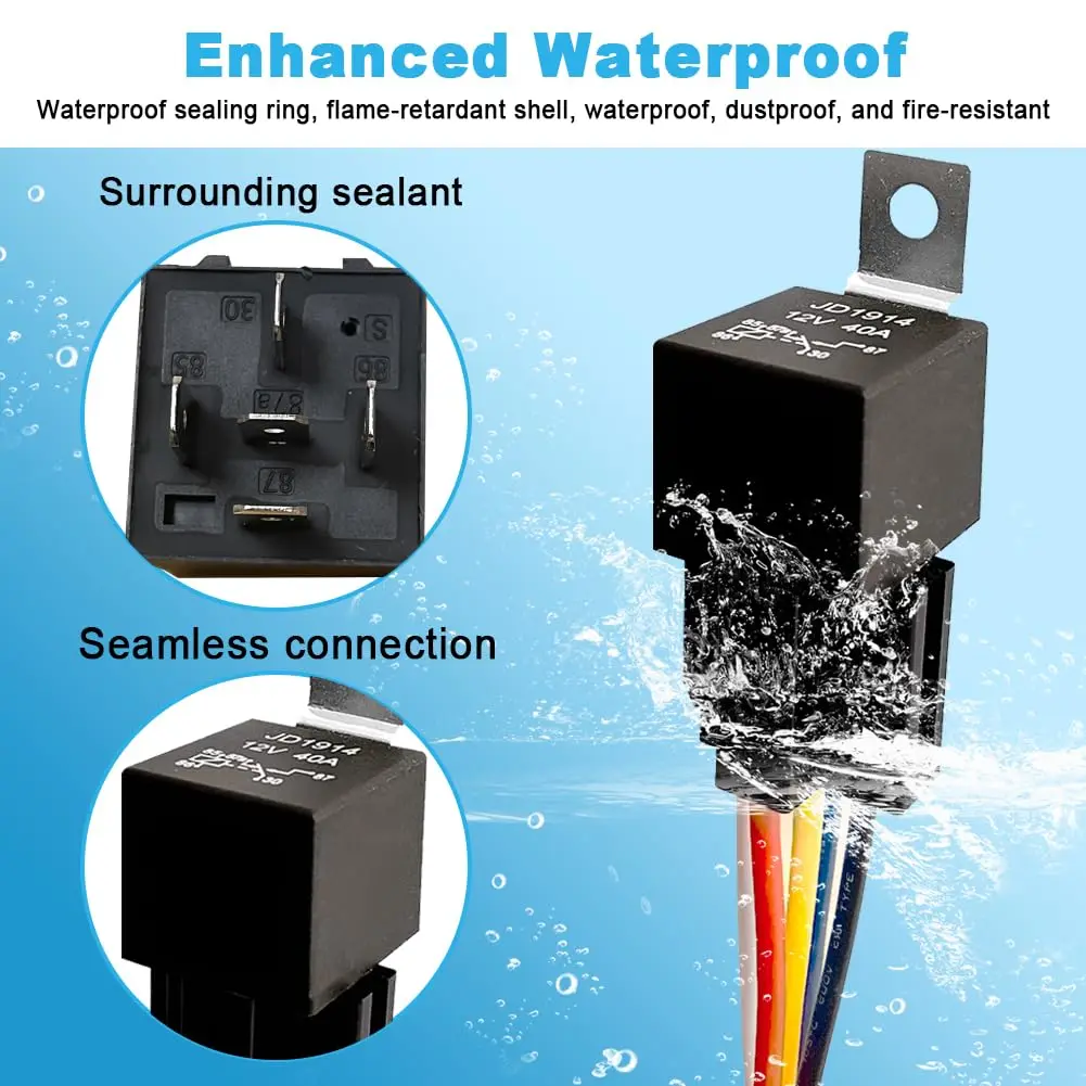 12 فولت 5pin 40A مرحل السيارة مع SPDT تسخير مآخذ الأسلاك الملونة للسيارات شاحنة فان دراجة نارية قارب مرحل مقاوم للماء