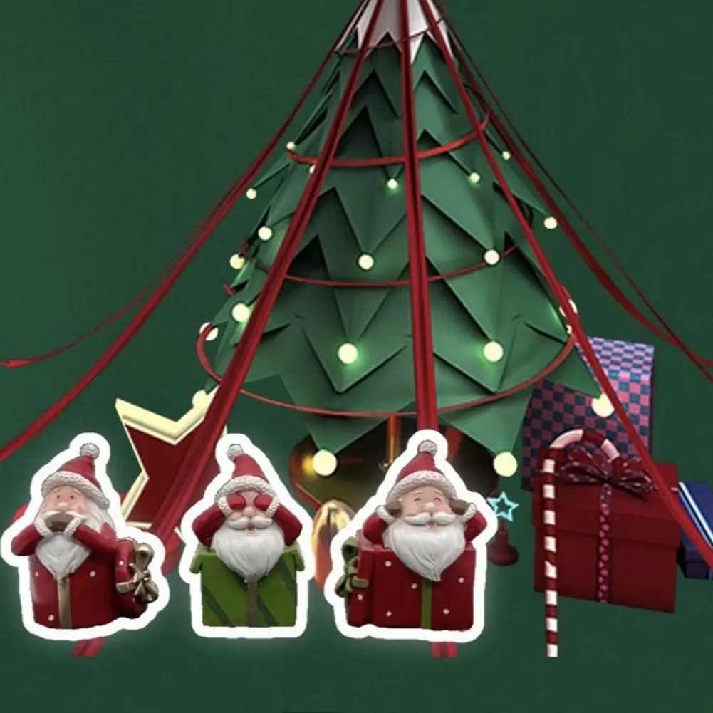 Resin Christmas Decoration Holiday Desktop Decor 3 Pcs Mini Santa Claus Statues See Hear Speak No Evil Resin Figurines Christmas