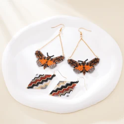 2023 Bohemian Beaded Tassel Handmade Geometric Water Ripple Butterfly  Drop Earrings Women 1pair