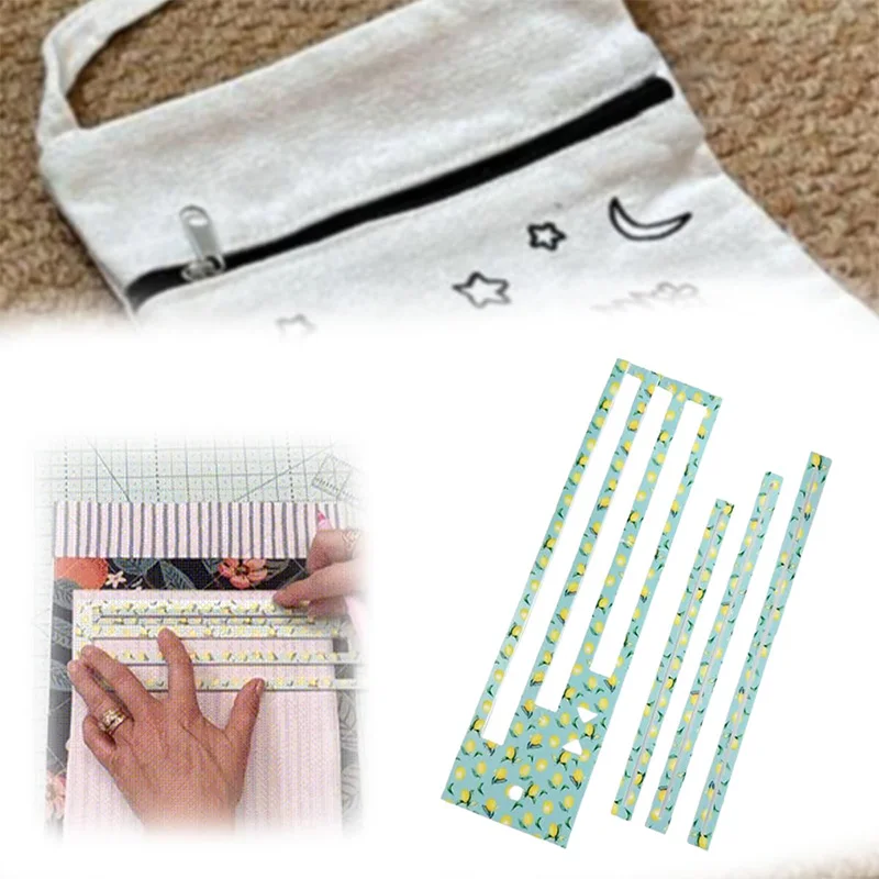 Zipper Pocket Template, 7/8/9 Inch Zipper Making Templates With Hole To Hang, Acrylic Zipper Pocket Template Set For Sewing Bags