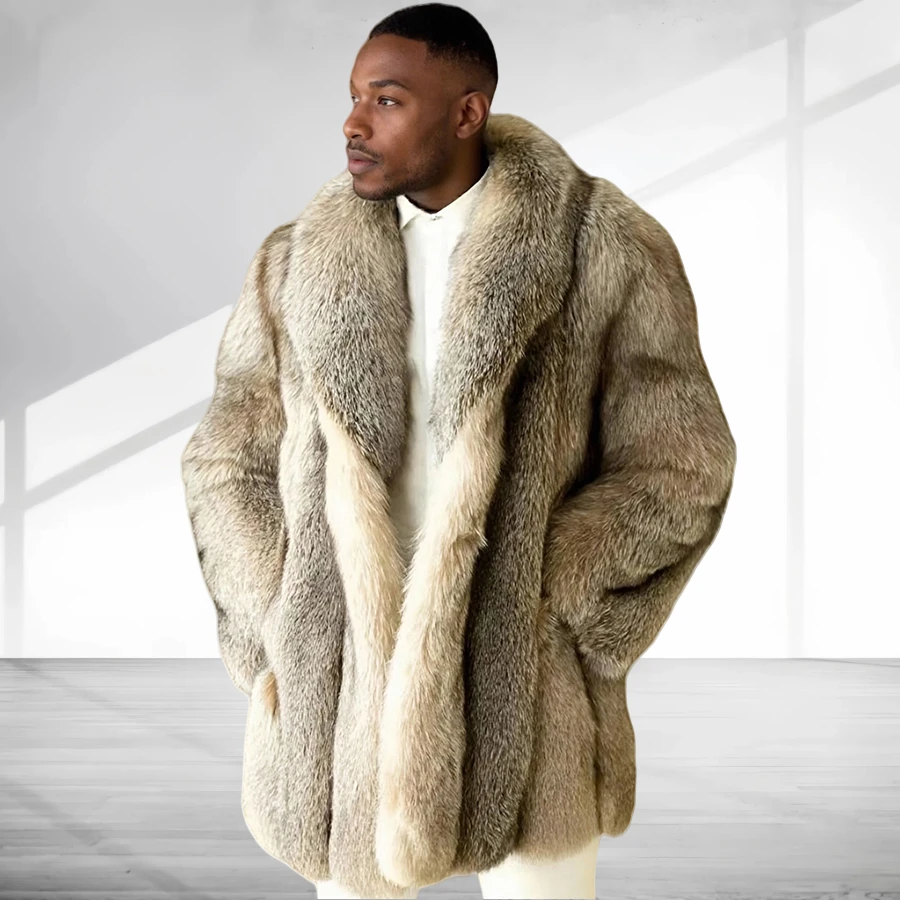 

Mens Fur Jacket Luxury Winter Men's Coat Long Crystal Fox Fur Coat Fashion Real Fur Jackets Warm High Qaulity