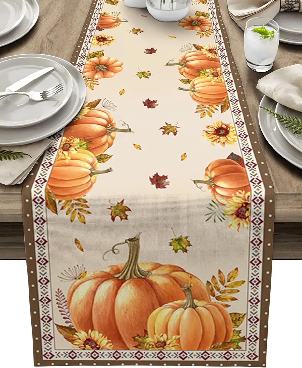 Fall Pumpkin Maple Leaf Linen Table Runner Dresser Scarves Decor Farmhouse  Kitchen Dining Table Runner Thanksgiving Decortaions