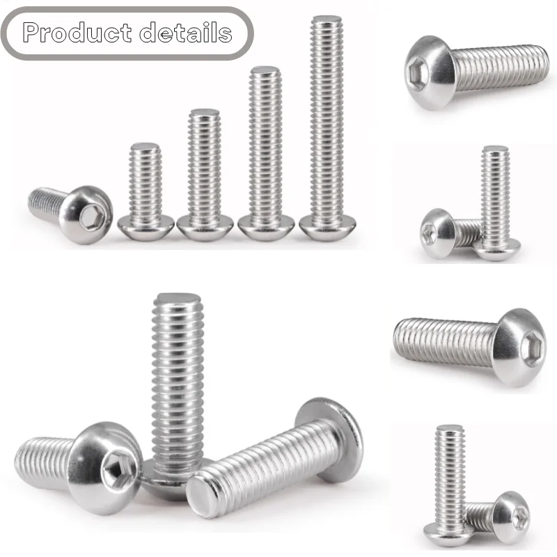 UNC Hex Hexagon Socket Button Round Head Screw Bolt 304 Stainless Steel Allen Key Head Screw 2#-56 4#-40 6#-32 8#-32~3/8-16