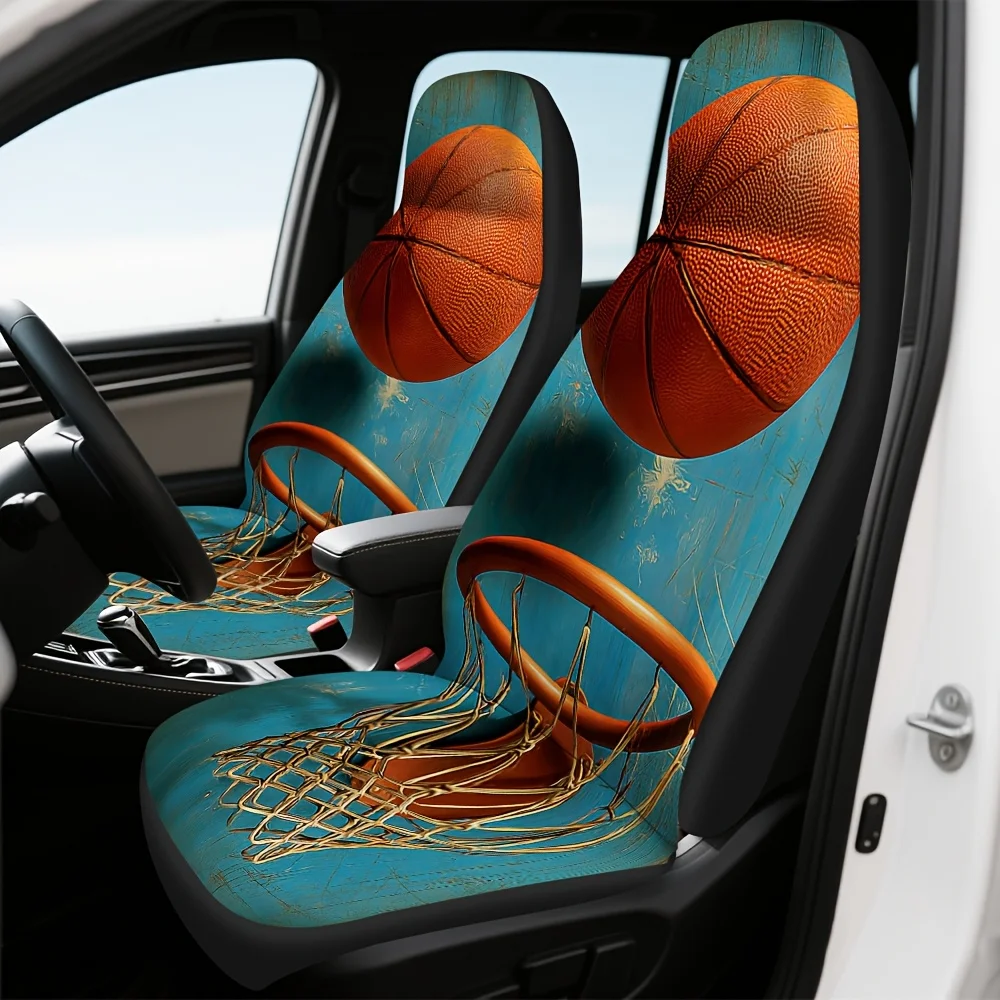 2pcs, Decorative Basketball Hoop Shot Style Car Seat Covers, Fit For Cars SUVs Trucks, Soft Washable Fabric Enhances Vehicle Wi