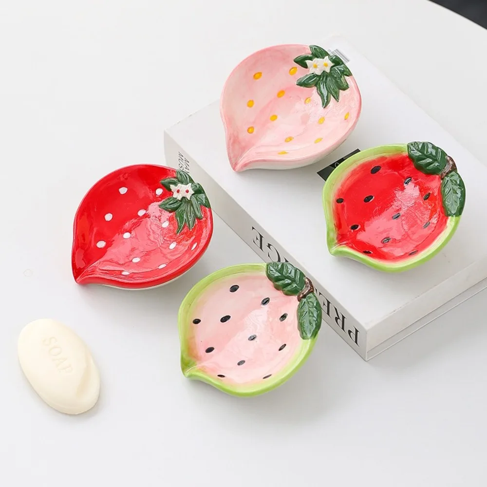 

Storage Rack Cute Ceramic Soap Box Strawberry Luxury Style Soap Tray Decorative Watermelon Portable Soap Storage Box Sink