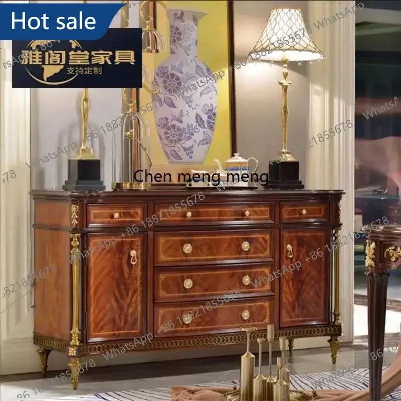 Hot sales European Vintage Pure Copper Accessories Side Cabinet Luxury Villa Entrance Cabinet Neoclassical Foyer Solid Wood Lock