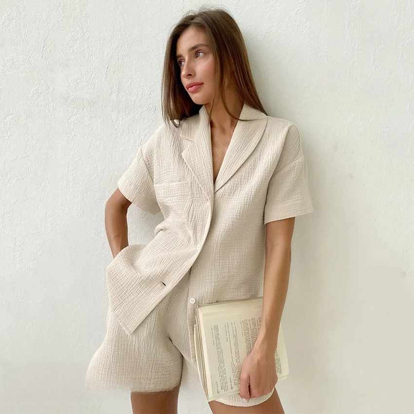 

Casual Fashion Set Short Sleeve Shirt Shorts Small Fragrance Style Two Piece Set Summer Ladies Premium Collection