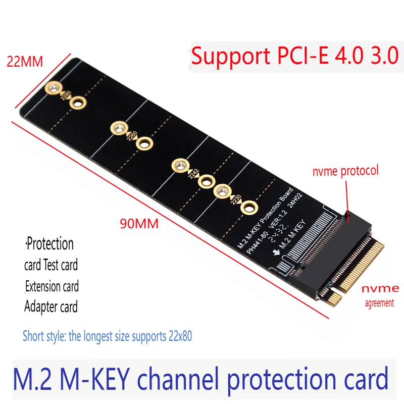 NVME M-Key M.2 PCIE 4.0 3.0 Adapter NGFF M2 NVME PCIE SSD Hard Drive Gold Finger Adapter Plate Protection Test Card