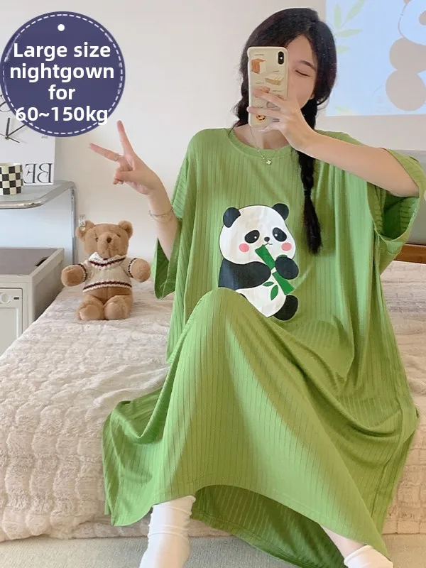 

plus Size Sleepwear Women's Summer Modal Ice Silk Short Sleeve Thin Cute Panda Home Clothes Nightgown Sweet Cute Style