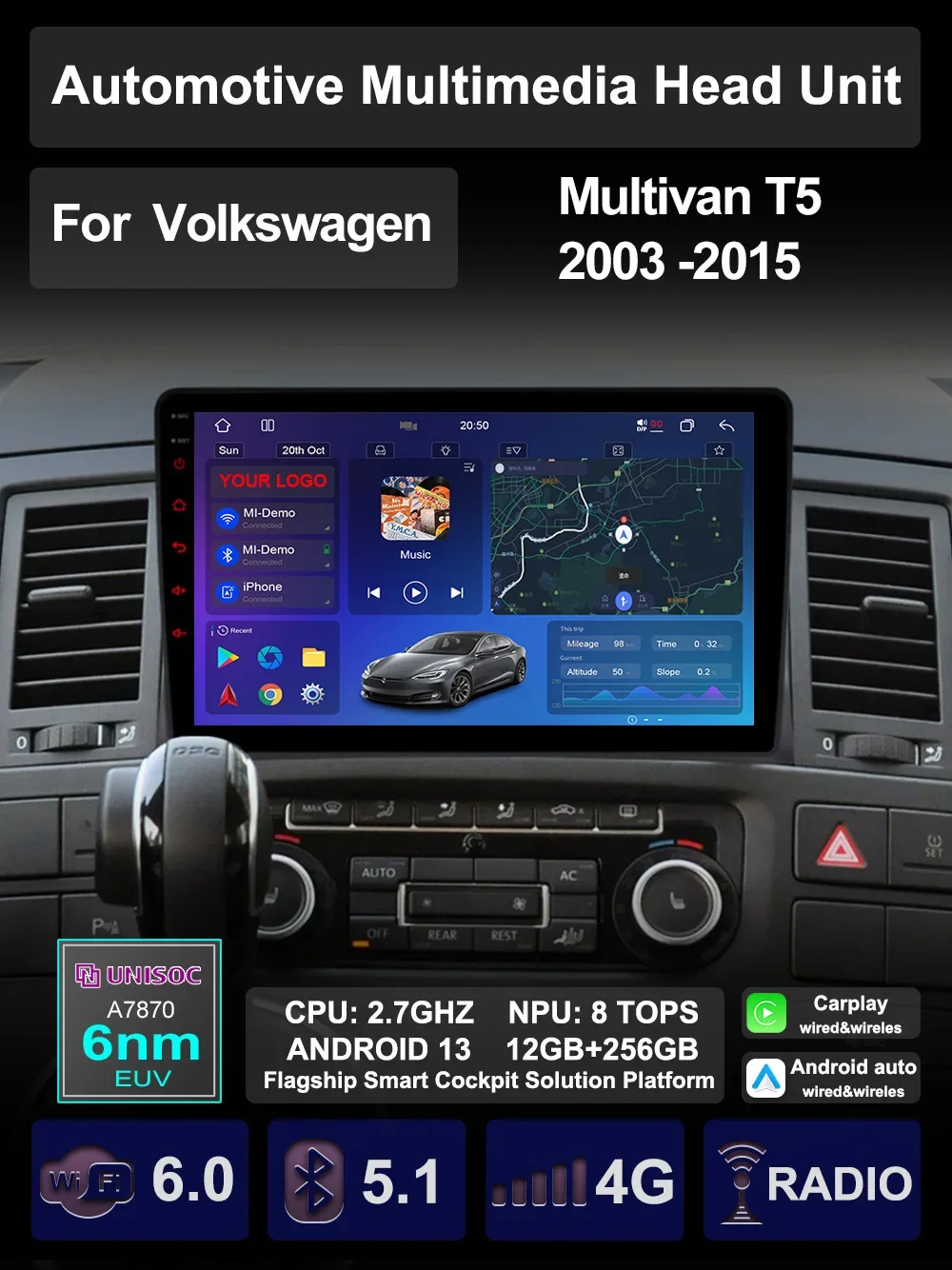 For Volkswagen Multivan T5 2003-2015 Android Car Vehicle Multimedia Auto Carplay GPS Navi Stereo Radio Player AI Voice Head Unit