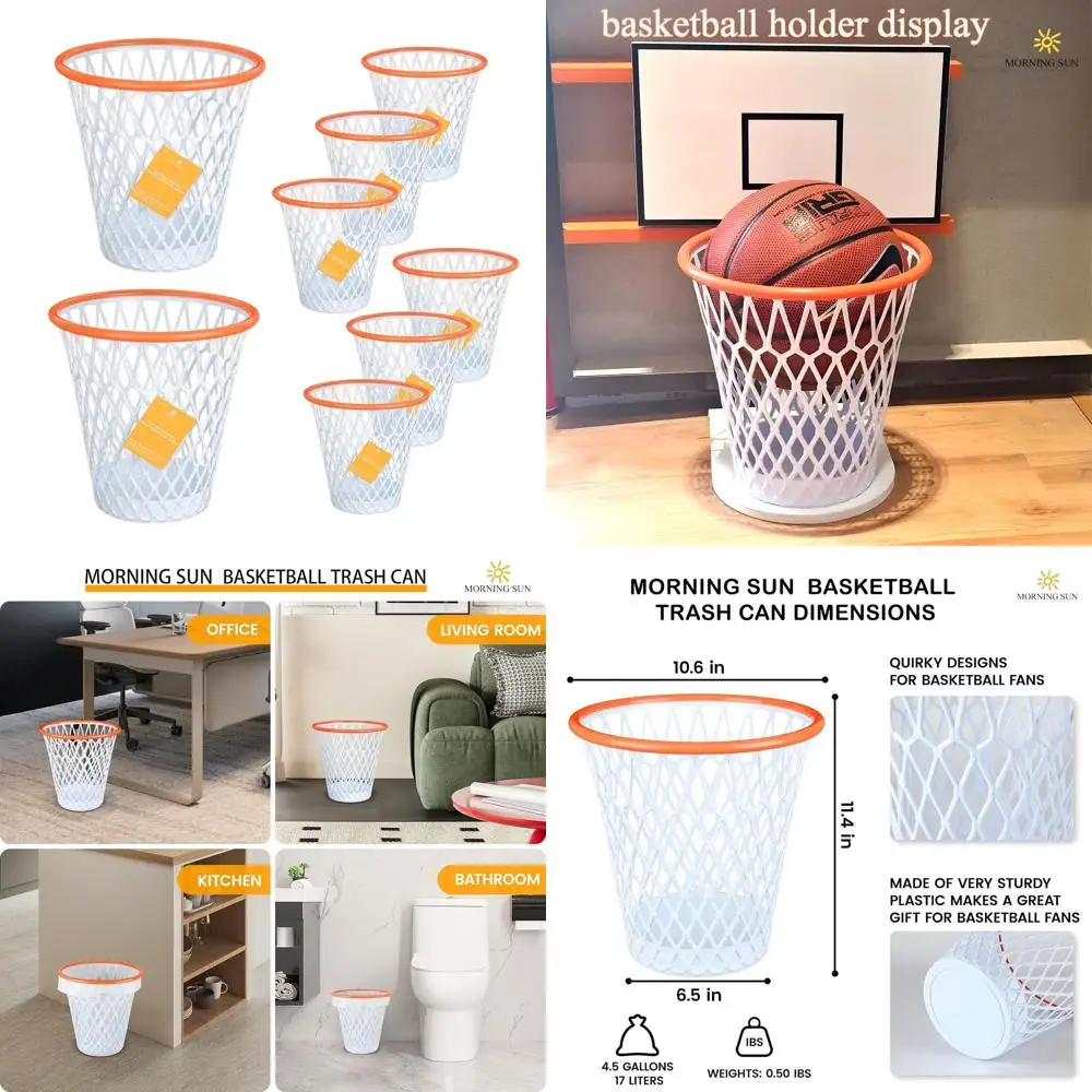

Basketball-Themed Wastebasket, 4.5 Gallon Trash Can with Hoop, Perfect for Gym and Home