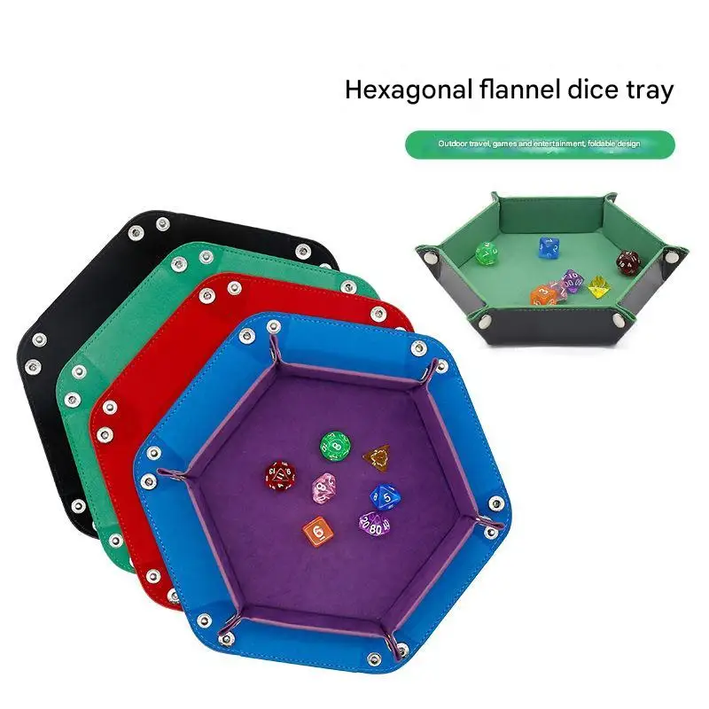 1szt Sześciokątna aksamitna taca na kości Składana taca Pudełko do przechowywania na biurko Taca na kości do gier Akcesoria Skórzana taca na suche owoce