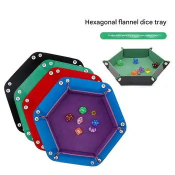 1 pz vassoio per dadi in velluto esagonale vassoio pieghevole scatola di immagazzinaggio da tavolo gioco da tavolo vassoio per dadi accessori vassoio per frutta secca in pelle