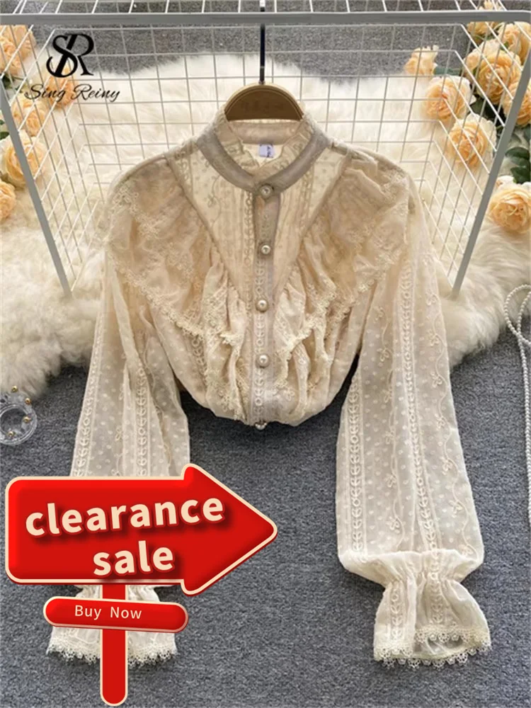 SINGREINY Elegant French Blouse Women Temperament Sweet Ruffles Loose Casual Tops Spring Long Sleeve Streetwear White Shirts