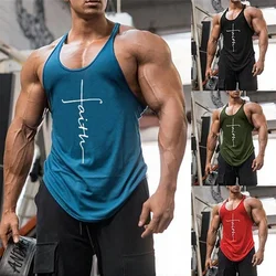 Colete com letra elegante masculino, respirável casual, camiseta refrescante de treino de ginástica, camiseta esportiva corrente, nova, verão