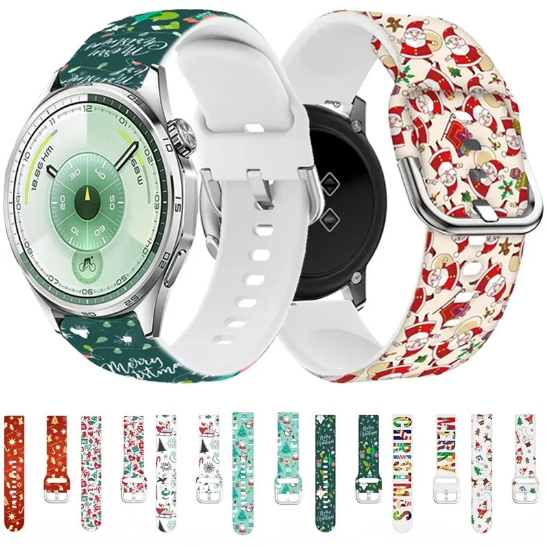 

20mm 22mm Christmas style Silicone Strap For Huawei Watch 5 4 GT6-5-4 Pro 46mm Bracelet Wristband For Amazfit GTR4/Bip 6 5 Belt