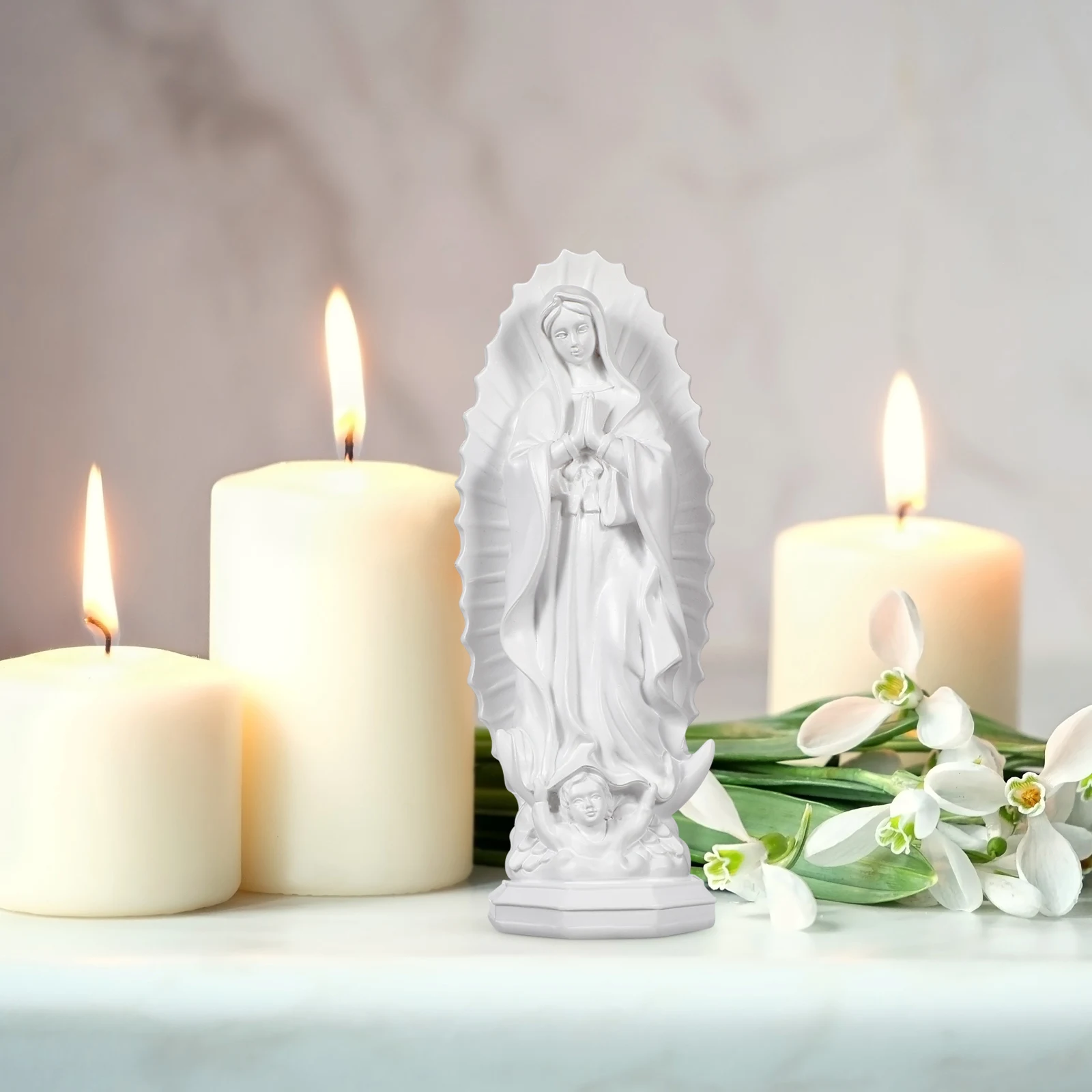 تمثال مريم الكاثوليكية مصنوع من مادة الراتنج للديكور الداخلي ورف الكتب المكتبي وخالق الجو الديني السلمي #3