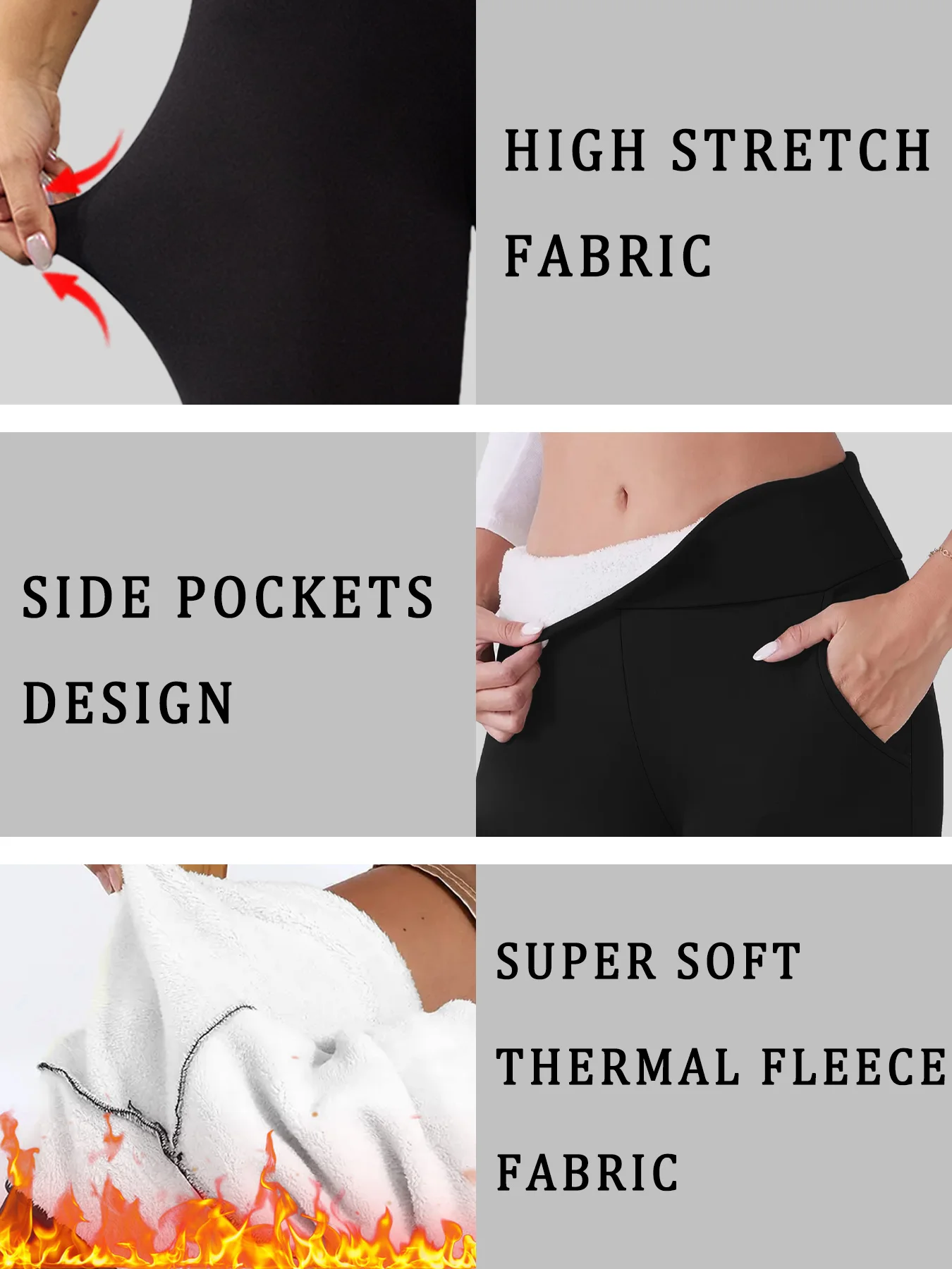 Women's thermal workout leggings with fleece lining and pockets.High waisted design provides warmth for winter exercises