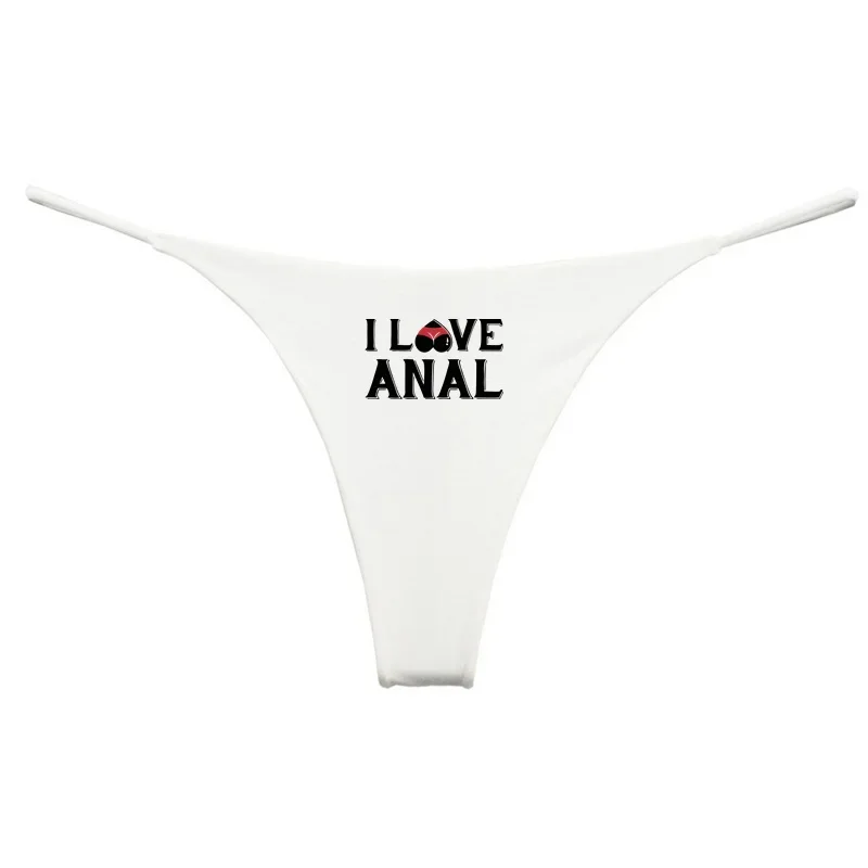 I LOVE ANAL Letter Print Double Layer Thin Strap Thong for Women Cute Cotton Underwear Seamless Ladies Girl Panties Gift for Her