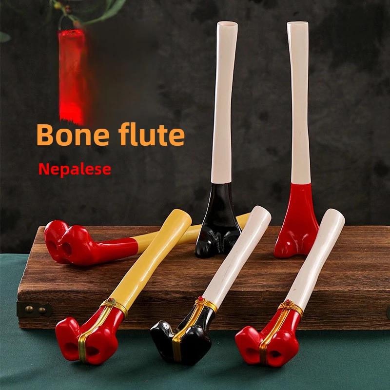 

Nepal Bone Flute Resin Made Tibetan Musical Instrument Clear Sound Handcrafted Tantric Instrument Crisp Tone Smooth Finish