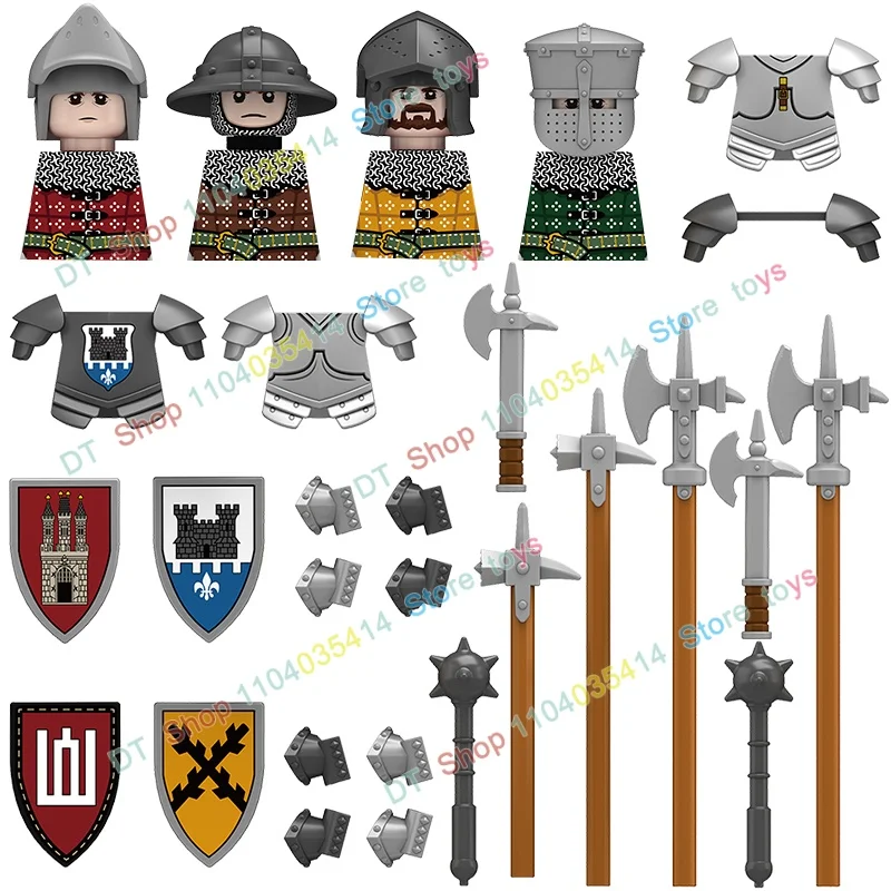 

MOC Vintage Series Armored Knight Action Figure Building Block Set Shield Spear Assembly Accessories Children's Toy N335-338