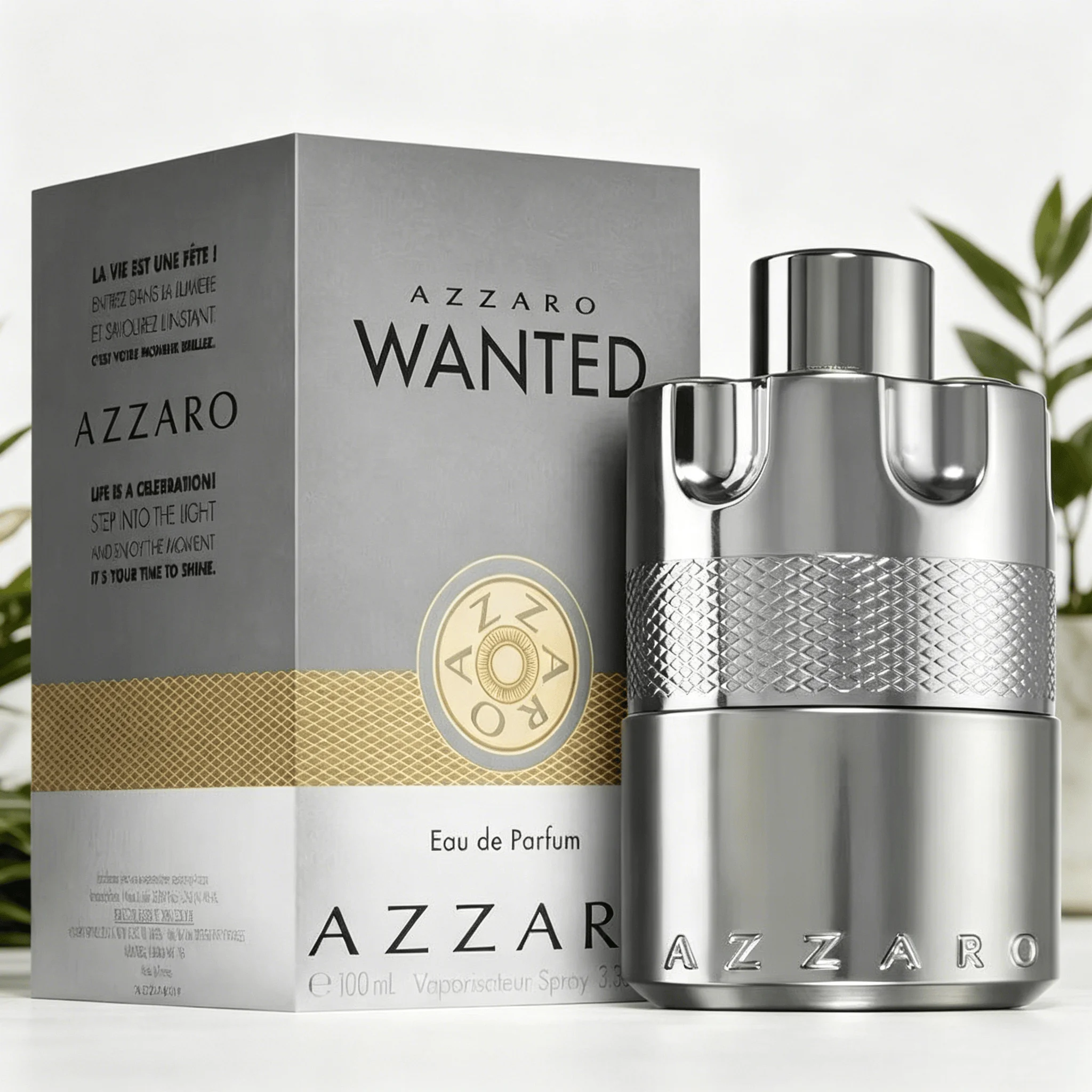 Azzaro Wanted Silver Men Eau de Parfum, langanhaltender, frischer, zitrusig-holziger Duft, vollständig polierter silberner Diamantgitter-Deckel, tägliches Luxus-Herrenparfüm, Geschenk.