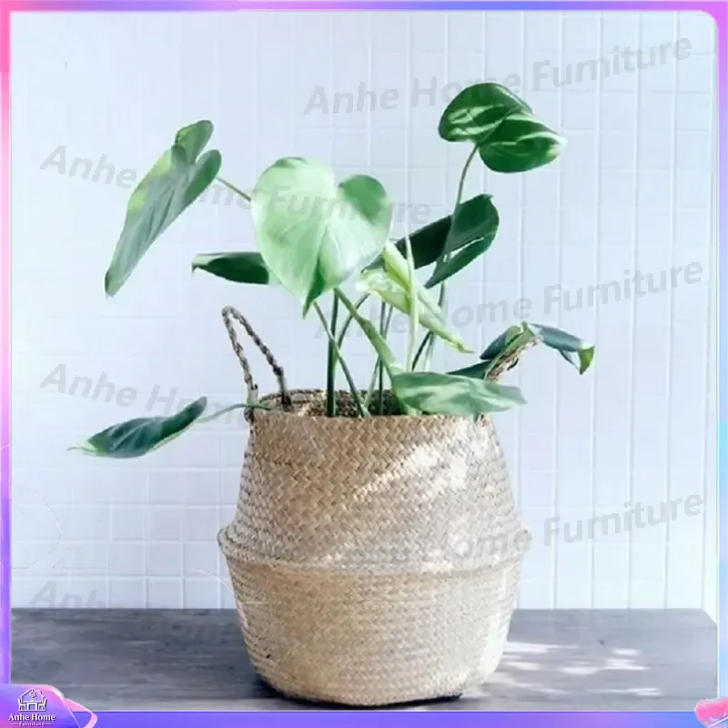 Hand Woven Seagrass Storage Basket Natural Straw Laundry Hamper Synthetic Rattan Wicker Bin Home Decor Organizer Eco Friendly