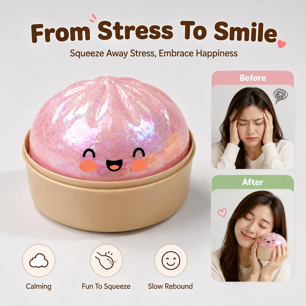 Giant Squishy Steamed Bun Dumplings Fidget Toy Colorful Slow Rising Glitter Squeezable Stress Relief Desk Decor Home Office Gift
