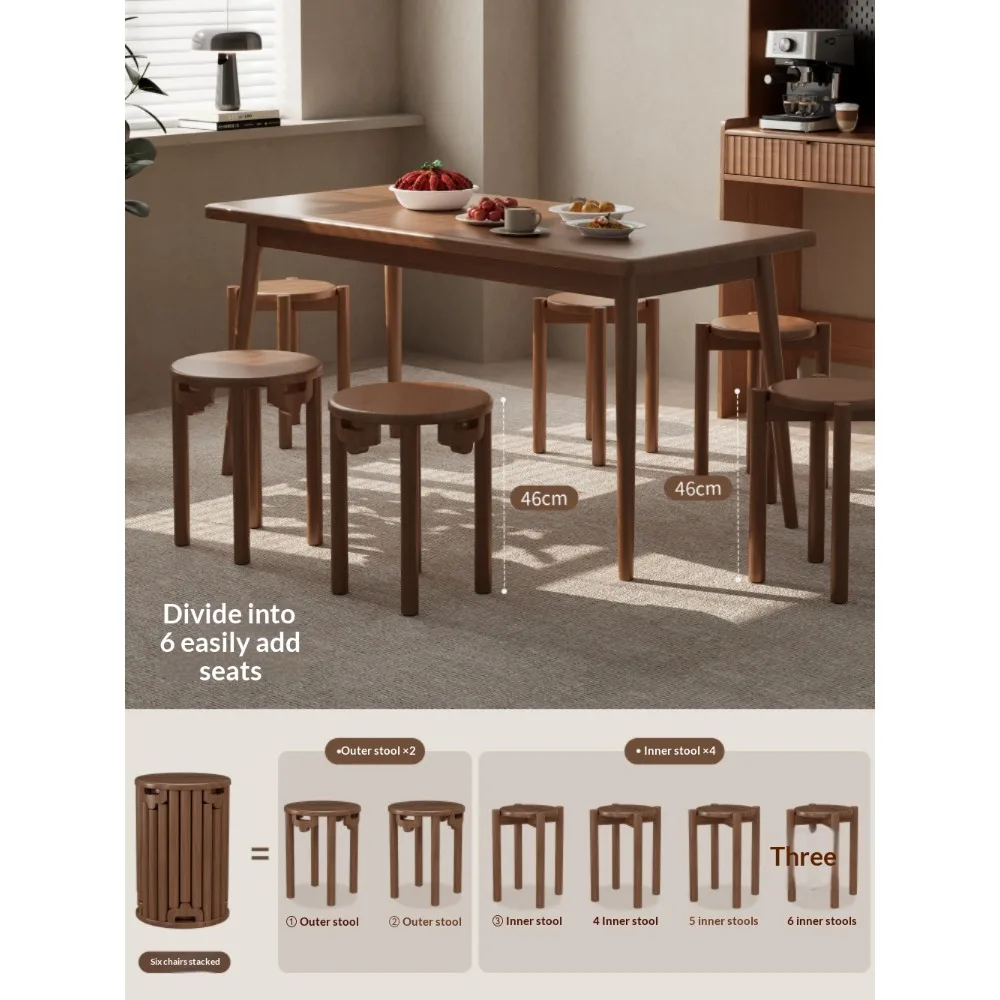 Stool Stackable 6 In 1 Solid Wood Nesting Round Stools Home Spare Dining Table Stacked Storage Wooden Stool For Living Room