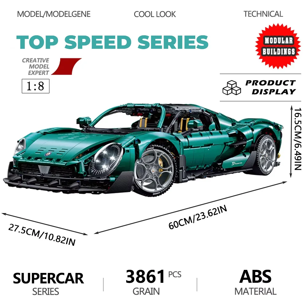 

3861pcs Sports Car Building Blocks 1:8 Scale Model Speed Champions Technical Bricks Car Desktop Assembly Kid Toy For Gift