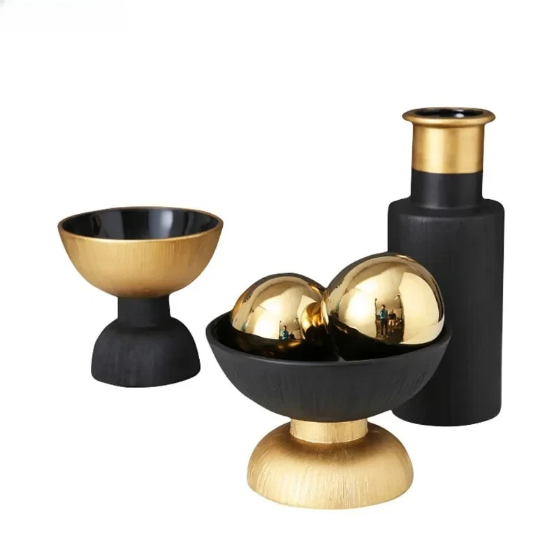 

CX light luxury black and gold ceramic bottle ornament, living room dining table dry fruit plate