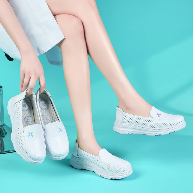 Summer Women's Flat Shoes Outdoor Walking Breathable Platform Nurse Shoes Hollowed Out Casual Single Shoes for Women 34-41