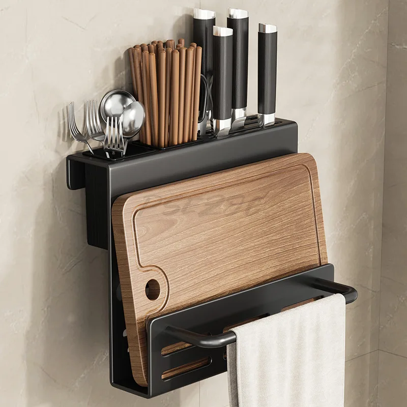 Chopstick Holder Kitchen Knife Storage Rack Wall Mounted Storage Integrated Kitchen Knife and Cutting Board Rack