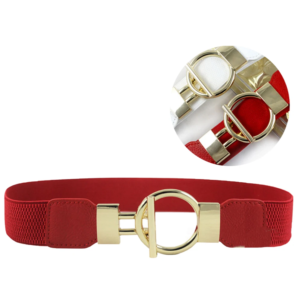 

Women Belt Round Buckle Stretch Waistb Wide PU Girdle Cinch Belt Matching Jeans Pants Decorative Accessory Gift