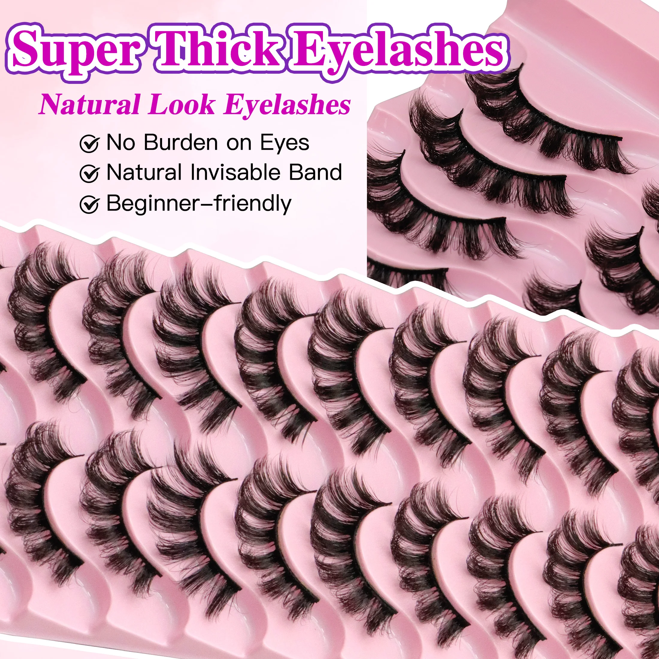 10쌍 6D 인조 속눈썹 풍성하고 부드러운 풀 두꺼운 속눈썹 연장 메이크업 인조 속눈썹 눈매 강화용