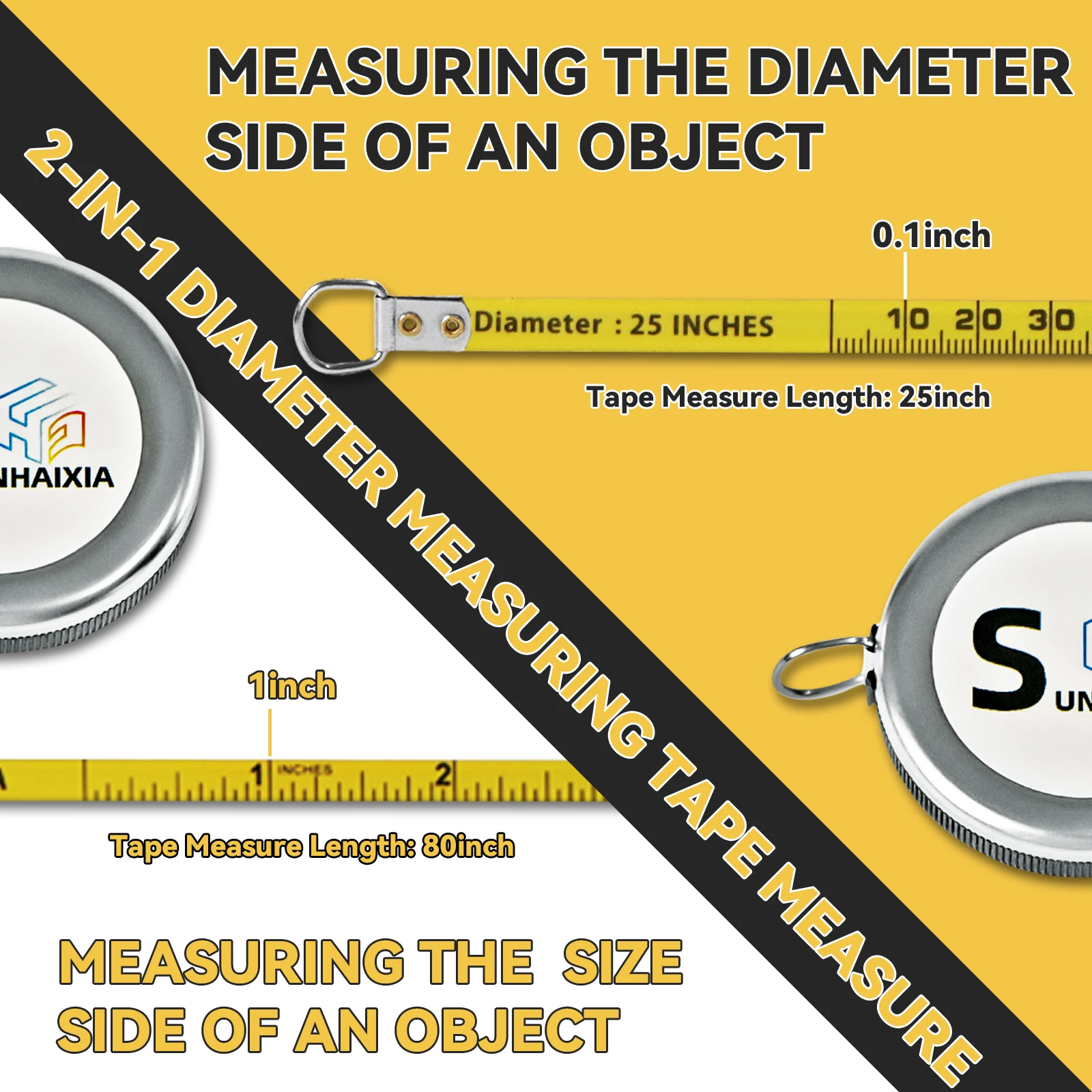 HAIZHIHUI stainless steel tapeMeasurement of the length and diameter of objects in centimeters and inches with two types of tape