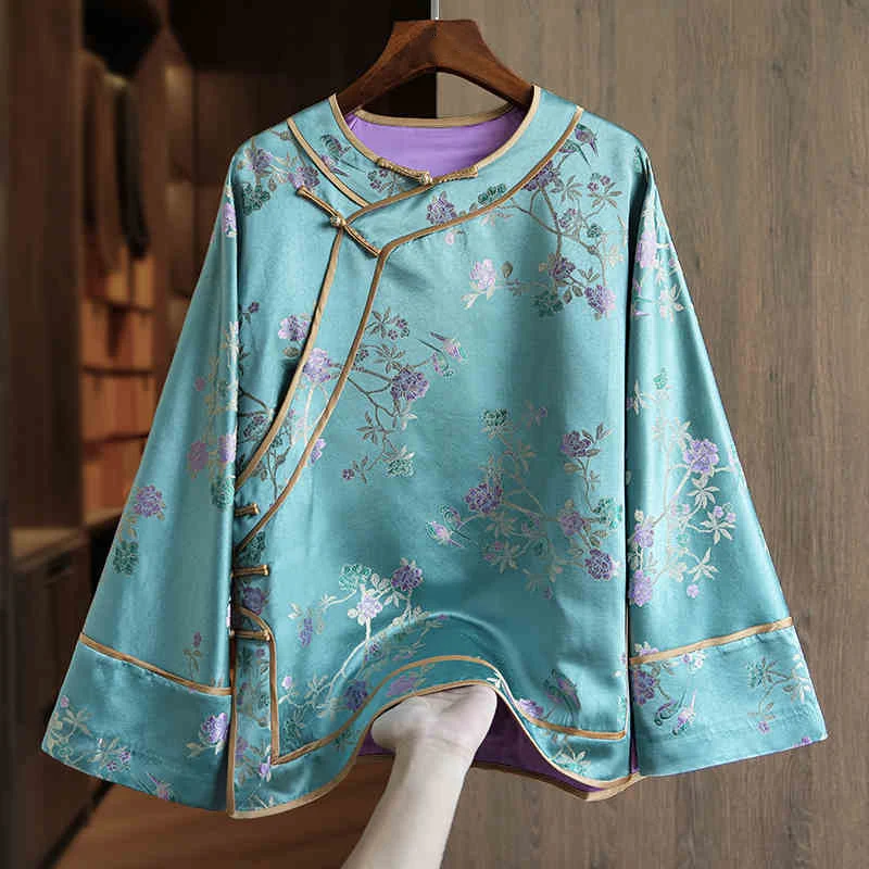 High-End Exclusive Design Spring Season O-Neck Handmade Button Silk Top New Chinese Style Women Retro Jacquard Jacket S-XL