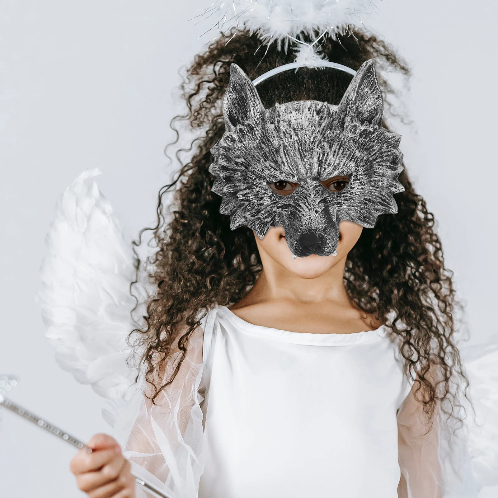 

Wolf Costume Mask Set Accessories for Halloween Cosplay Boys Silver EVA