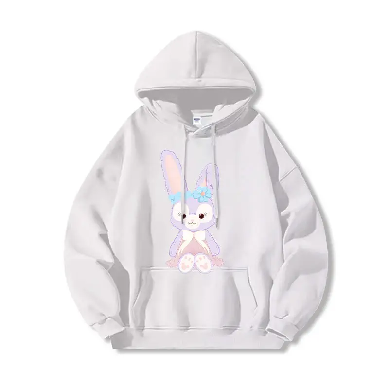 

Disney StellaLou Hoodie Women Cotton Fleece Pullover 2025 Autumn Winter Graphic Sweatshirt Black Base Purple Rabbit Blue Flower